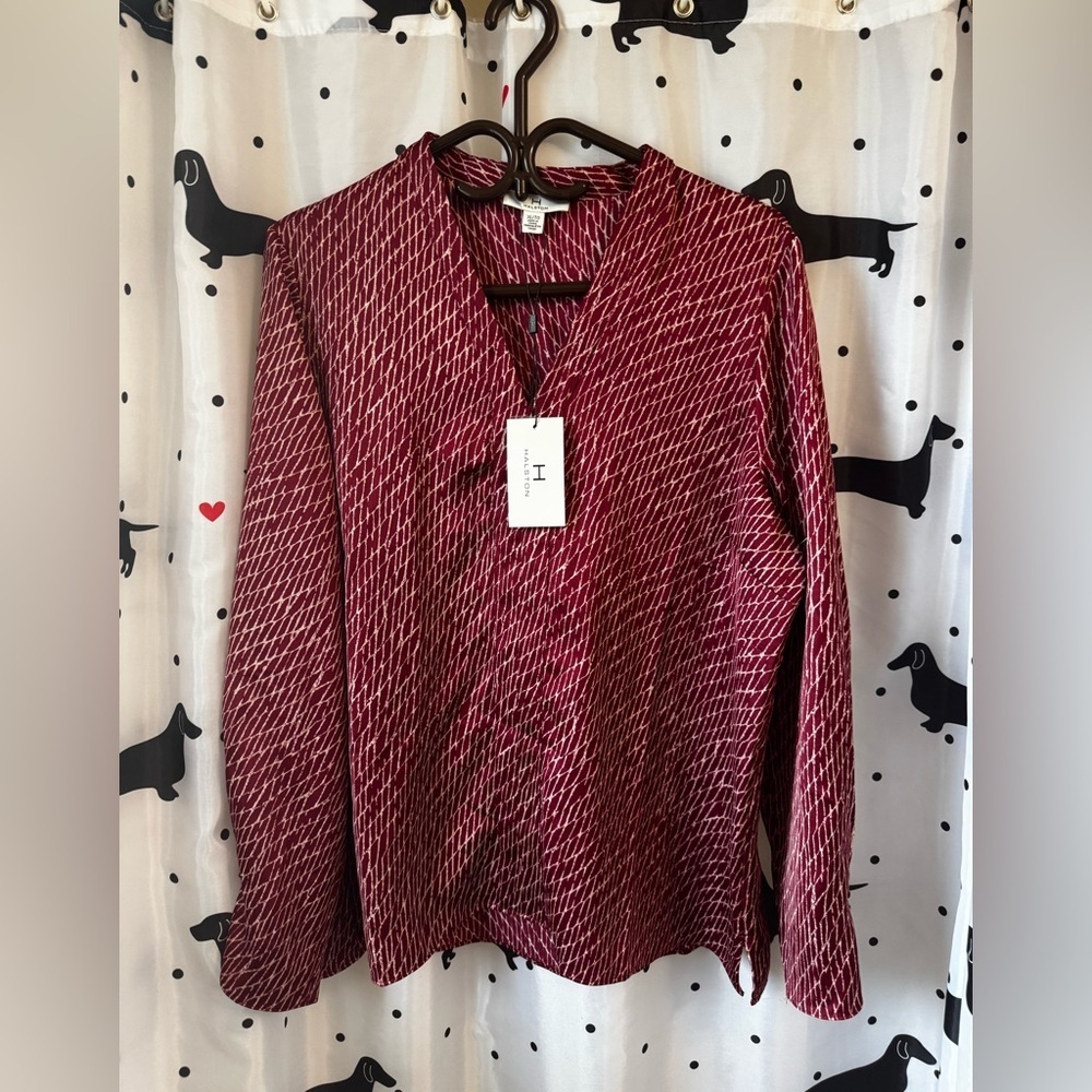 Halston Red Patterned Blouse